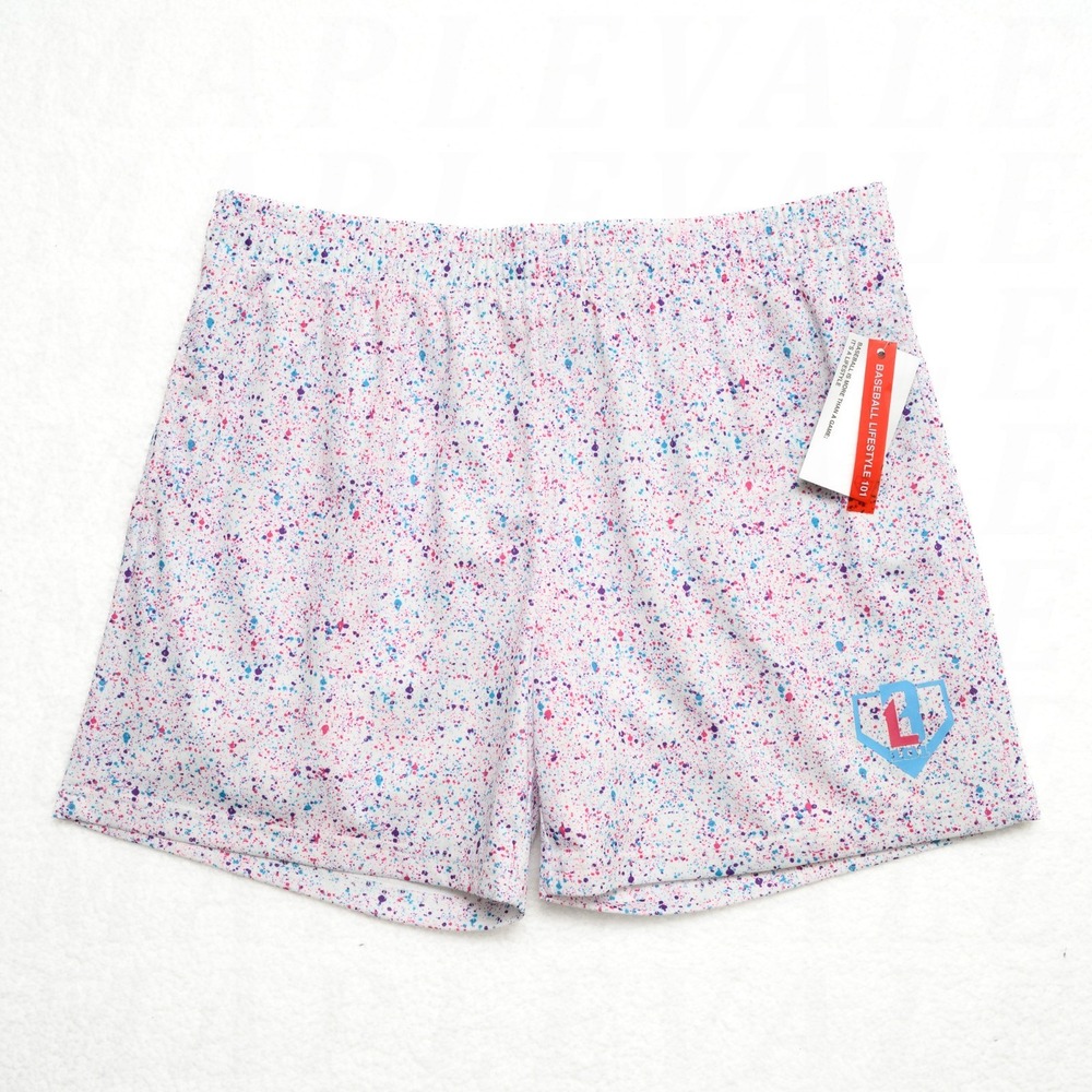 Baseball Lifestyle 101 Splatter Shorts Mens Sz XL White Red Blue Mesh BL101 NWT